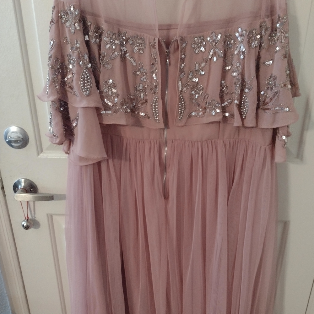 Dusty rose sequin dress flutter sleeves with tulle skirt